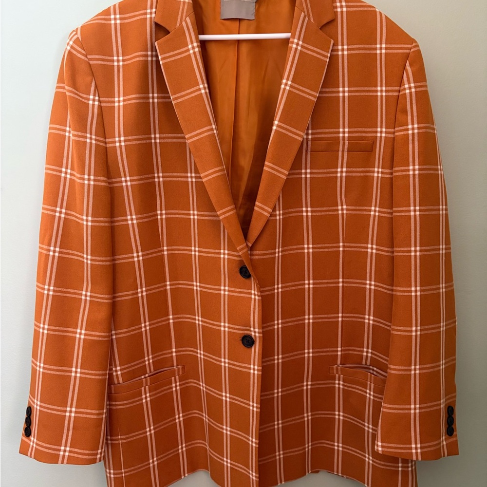 ASOS Women’s 14 Yellow Plaid Double Breasted Blazer Jacket Collared Buttons